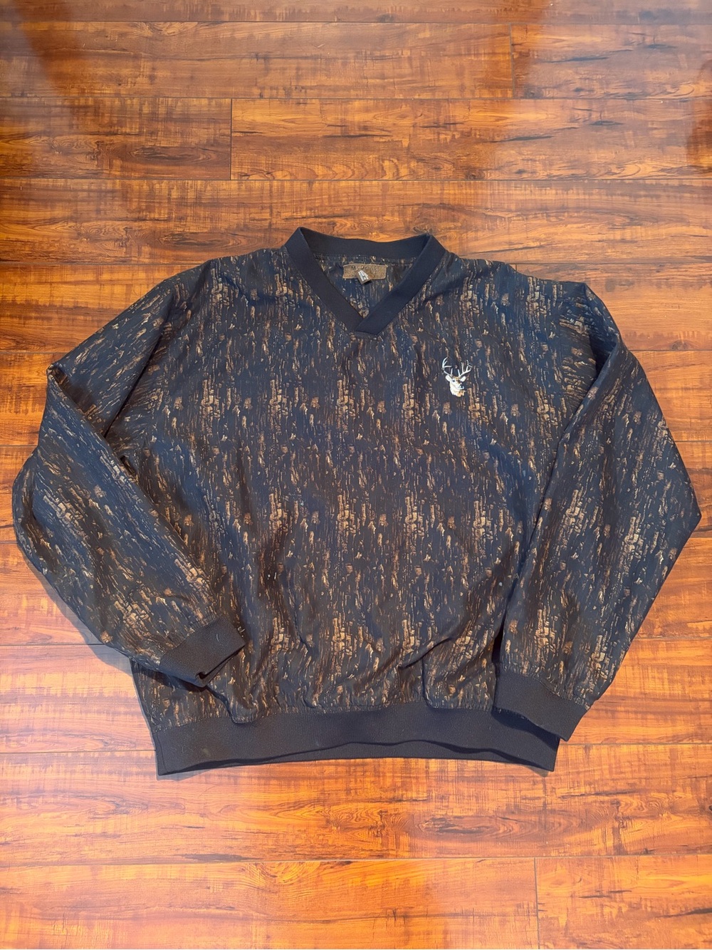 Men's Black & Brown Patterned V-Neck Lightweight Jacket | Size Large